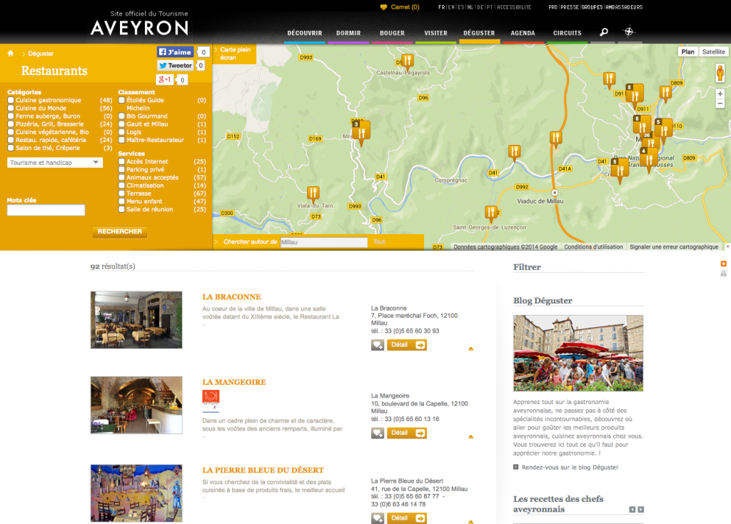 Carte des restaurants de l'Aveyron sur www.tourisme-aveyron.com